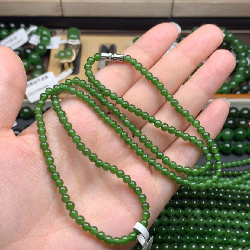 【闪购商品】颈饰未镶嵌和田玉（碧玉）4m辣绿无黑