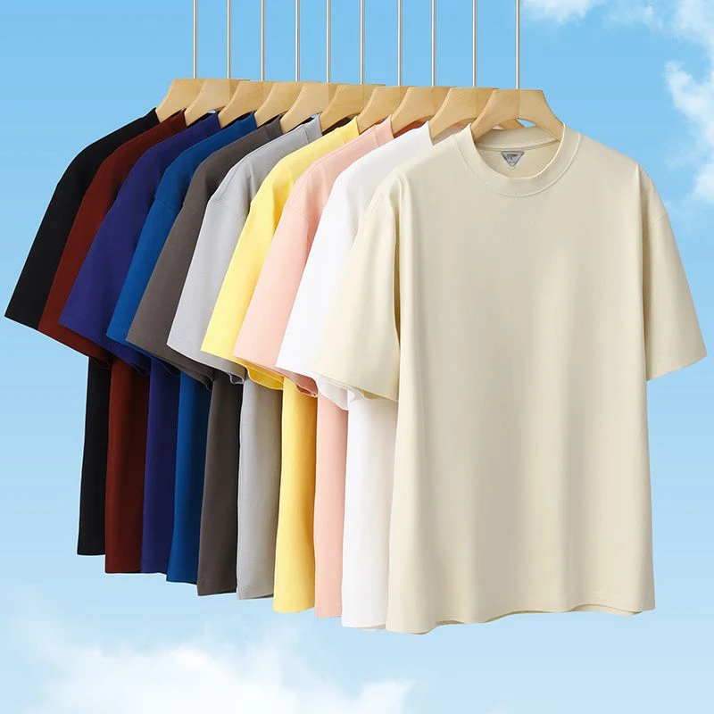 夏季凉感短袖T恤女重磅260克小圆领宽松休闲纯色基础款半袖上衣服
