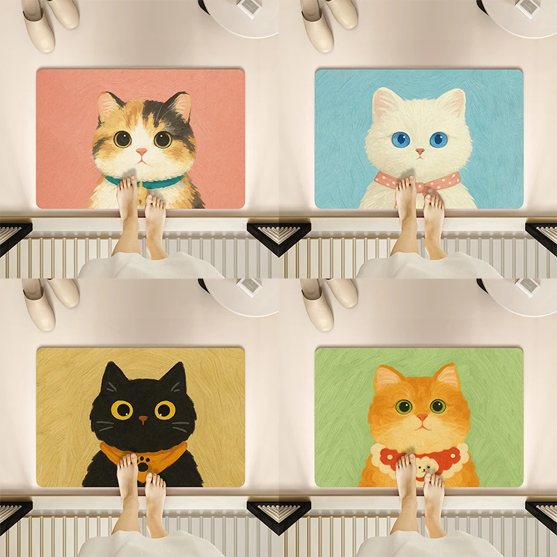 【力力猪】油画猫咪家用防滑浴室地垫玄关入户门垫卫生间厕所脚垫子