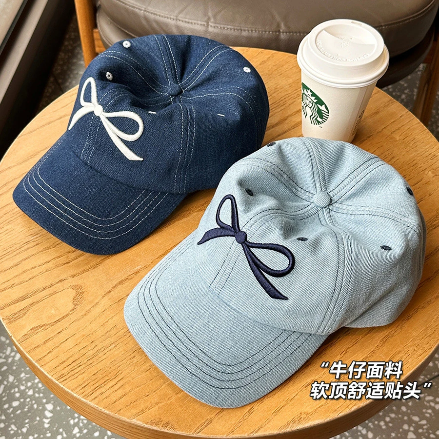 水洗牛仔棒球帽女显脸小2025新款女款刺绣鸭舌帽大帽檐软顶帽子潮