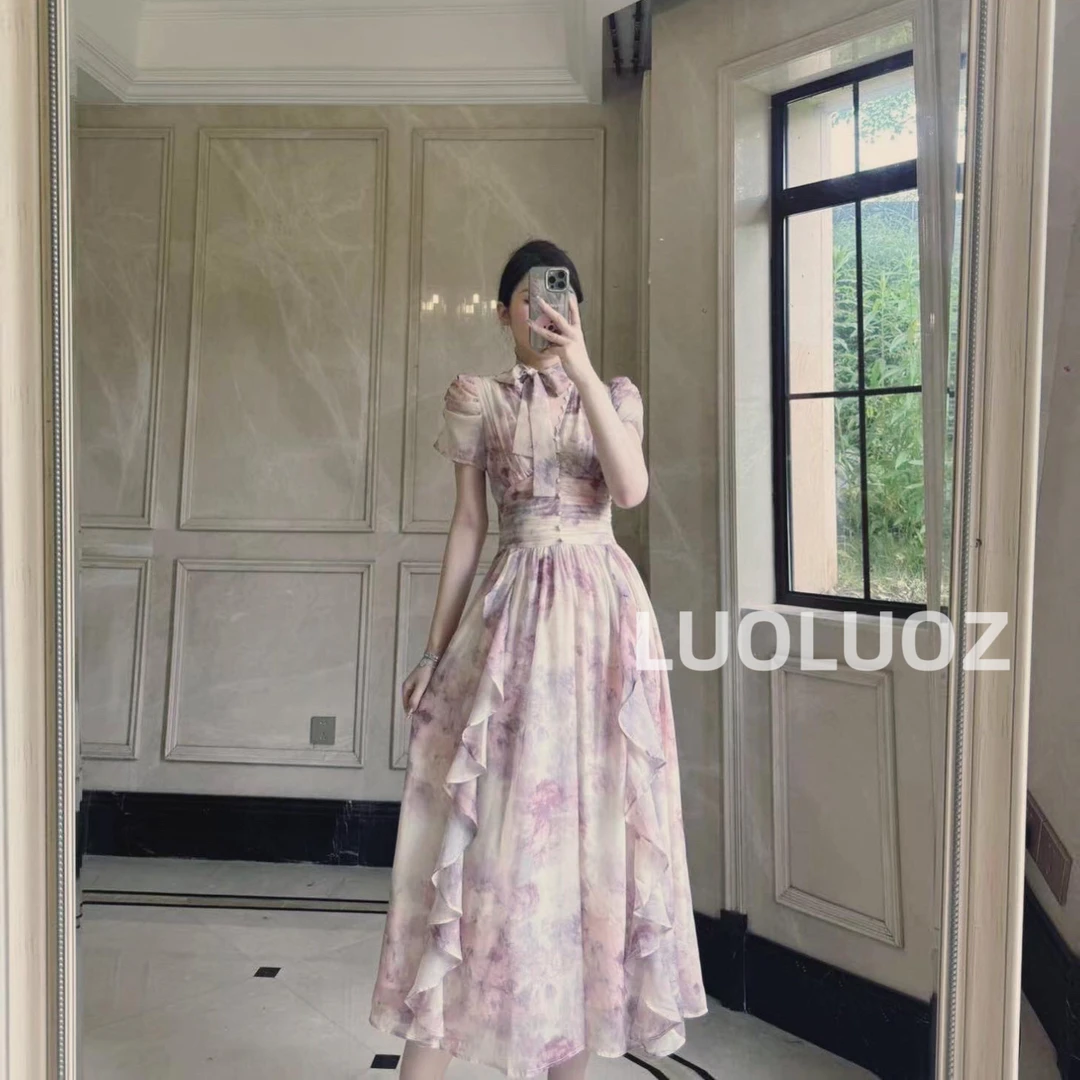 【现货】LUOLUOZ【漫漫风月】法式高级气质收腰女神范连衣裙H81600