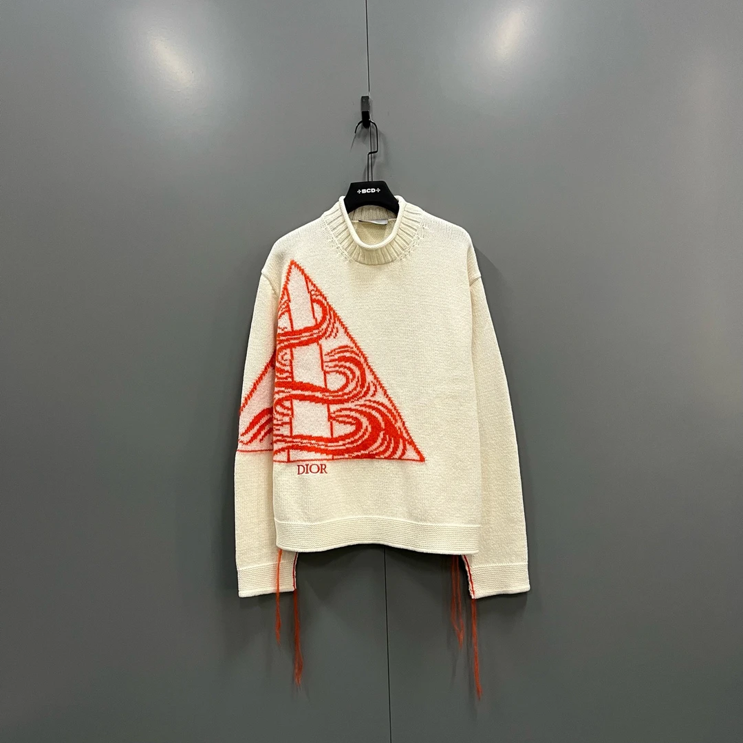 未使用 DIOR/迪奥 yy 刺绣logo流苏长袖毛衣 L码/103226