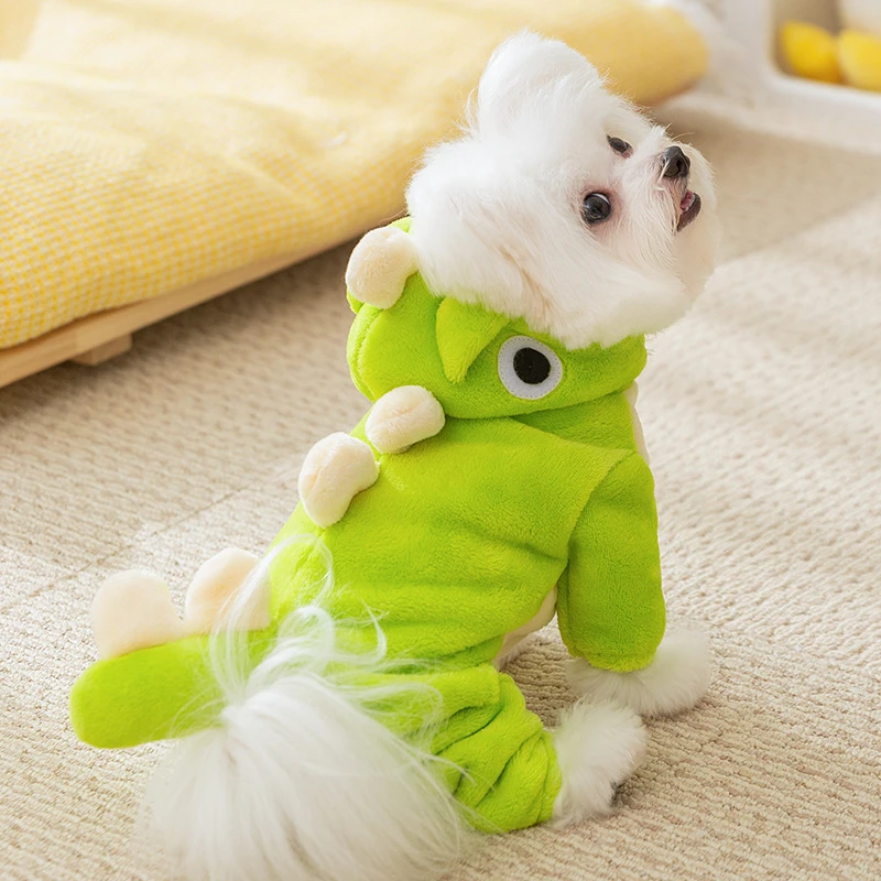 绿色可爱小恐龙变身装可牵引小型犬居家秋冬搞怪宠物狗狗衣服