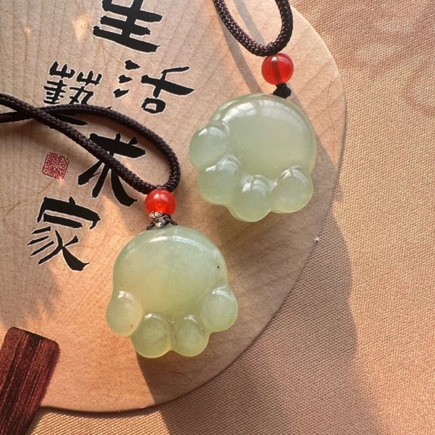 [E]天然岫玉猫爪挂件项链配饰