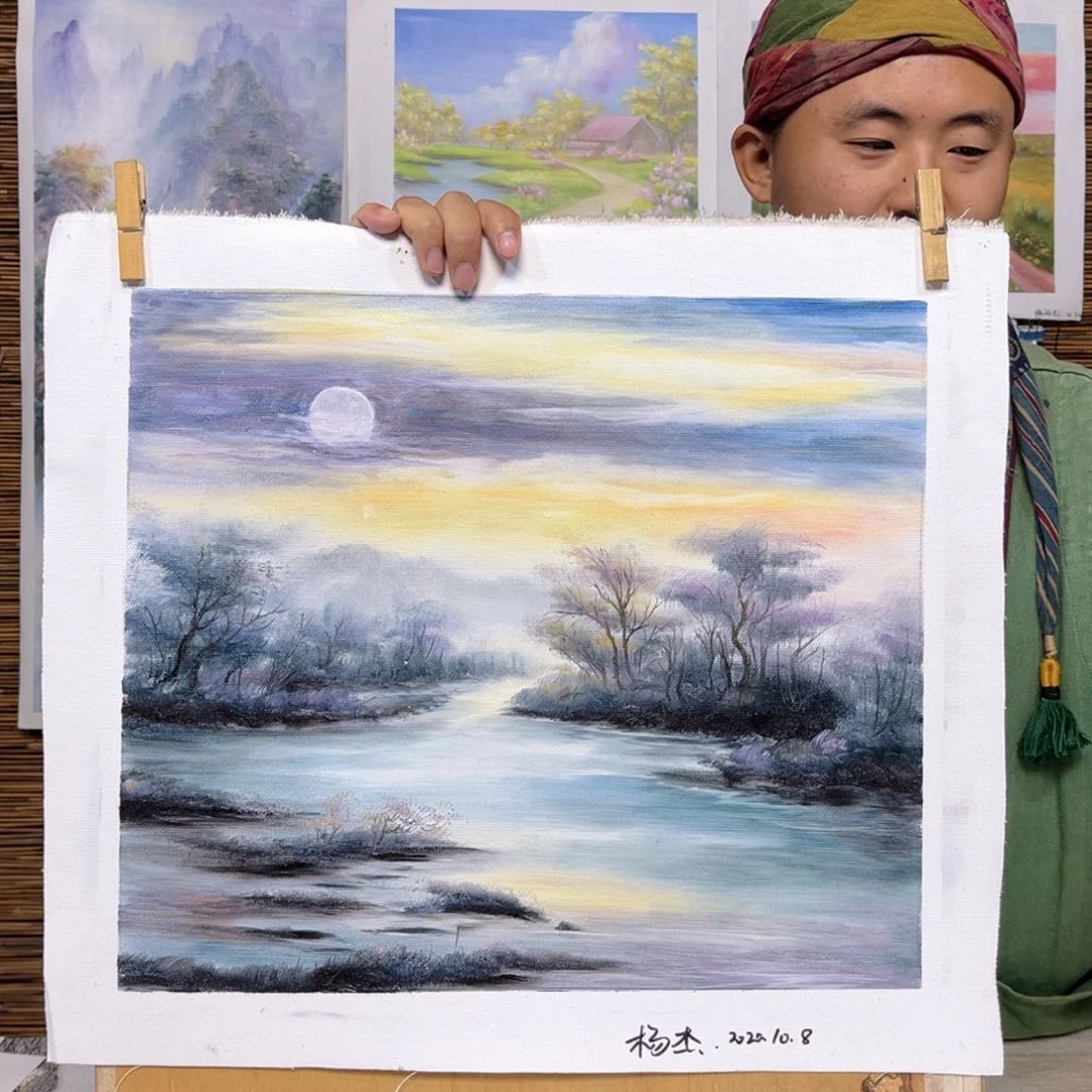 油画行路人小院绘画作品竞拍