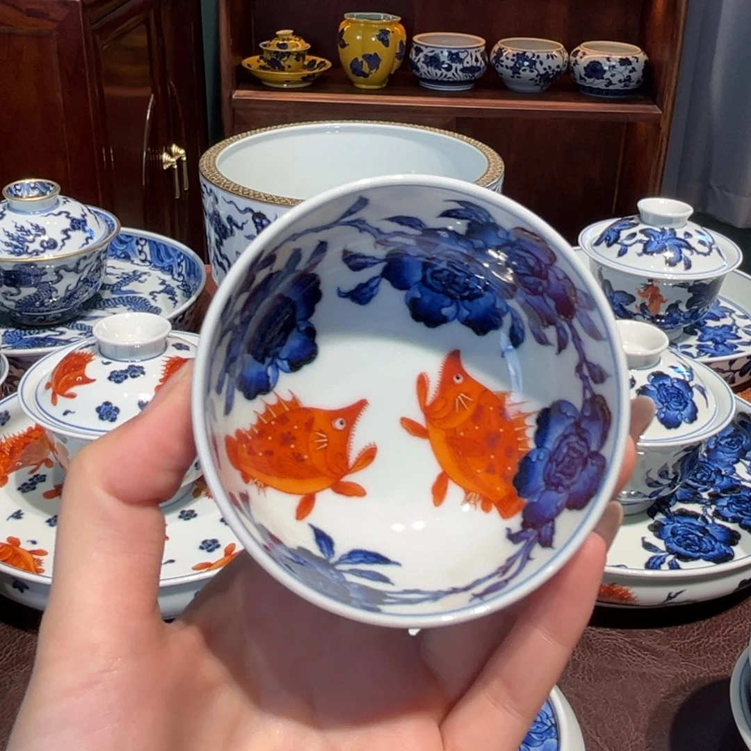冰***蓝青花雯华堂手绘杯杯