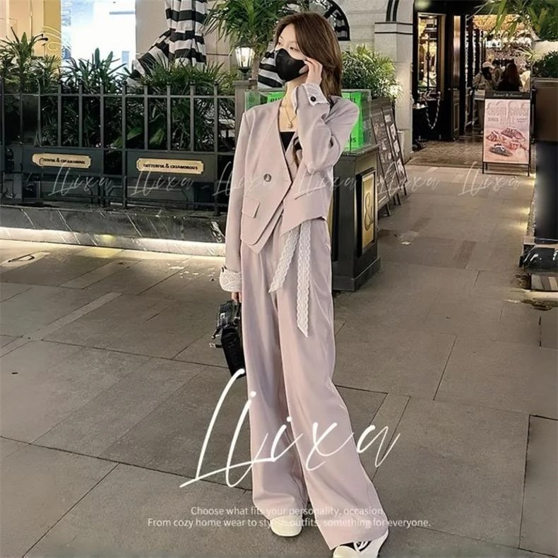 韩版西装套装女2025春季新款时尚减龄洋气百搭外套阔腿裤两件套