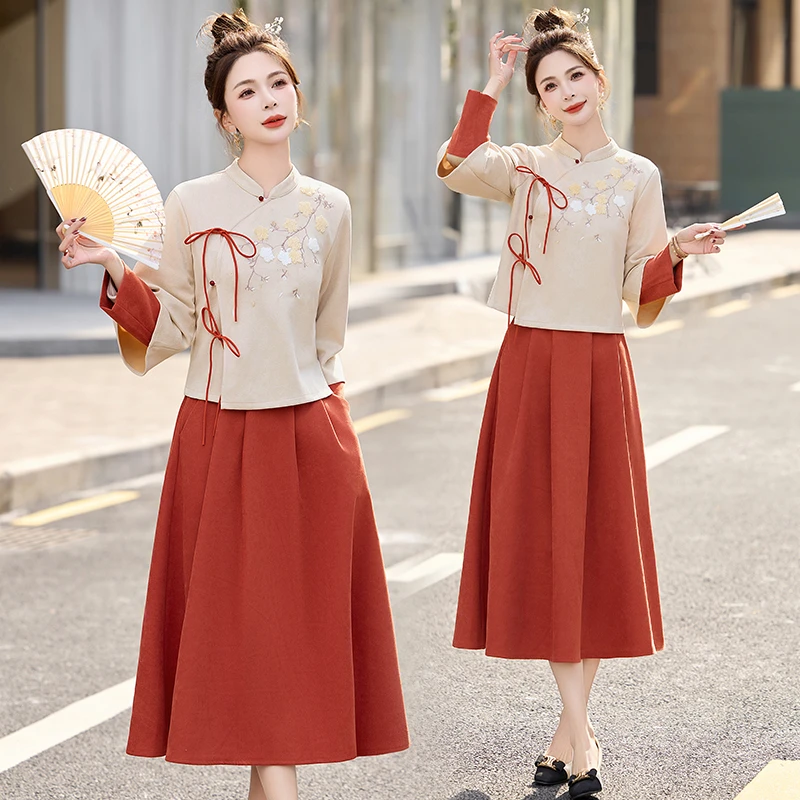 新中式改良少女旗袍上衣秋冬2025早春新款小个子国风连衣裙两件套