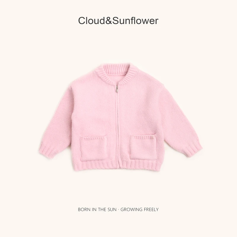 【云朵小葵】女童冬季新款潮流爆款纯色插兜拉链款休闲毛衣555522