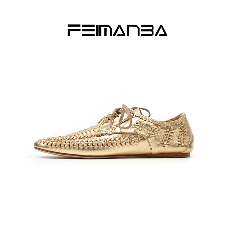 【FEIMANBA】基石系列典藏版纯手工编织金色休闲鞋经典女