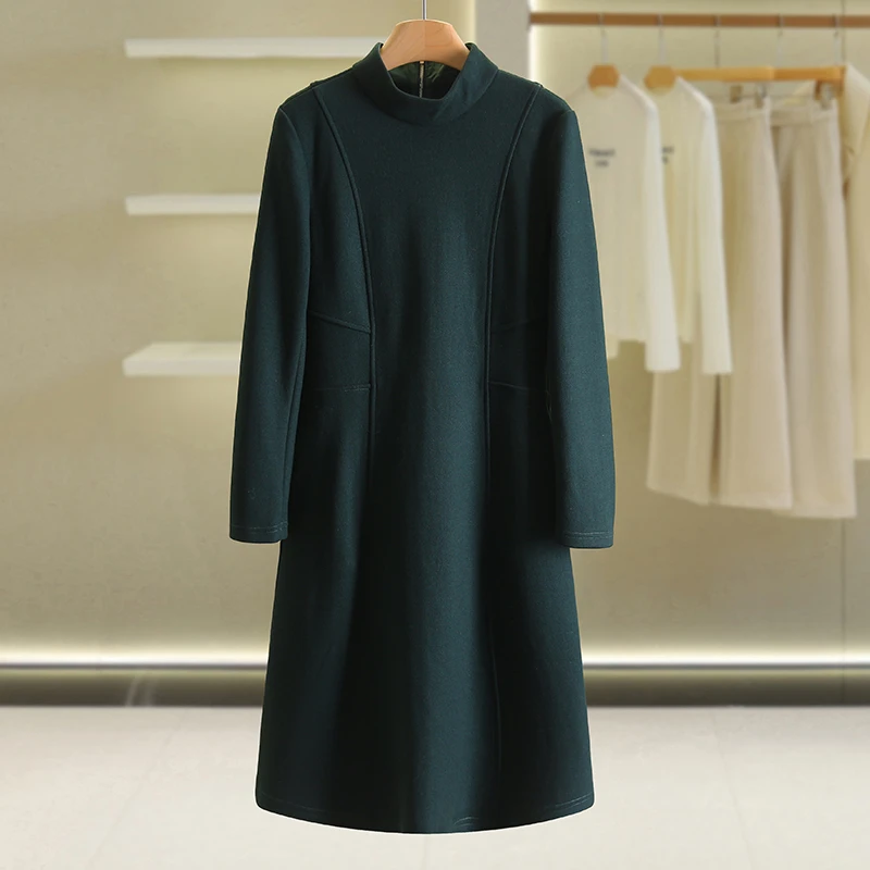 【伍莎-自营】纯色立领长袖连衣裙#YZT48L003