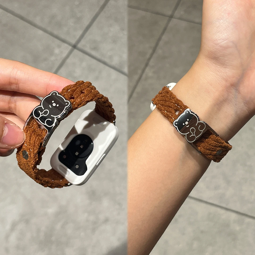 【绒绒小熊】适用华为手环10表带9/8智能7NFC灯芯绒钉扣JY荣耀10/9