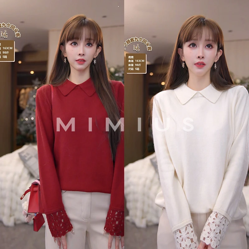 【mimius】U 羊毛兔毛小翻领袖口镂空针织衫 WG11170