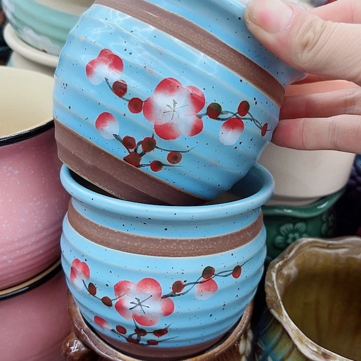 多肉绿植陶瓷花盆9.9包邮，有孔