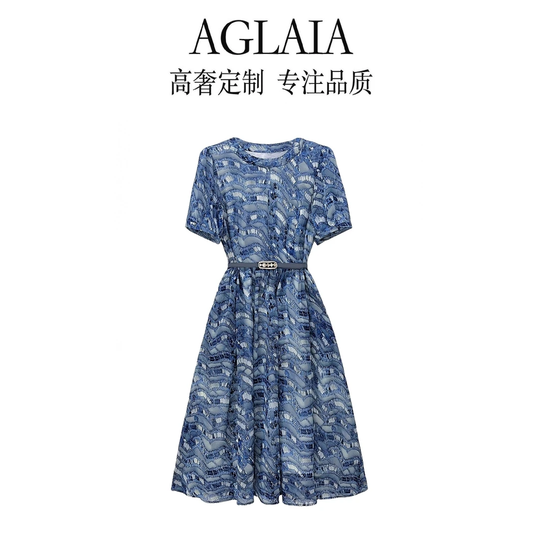8105~Aglaia法式高奢2025夏季新款时尚优雅气质减龄圆领连衣裙女