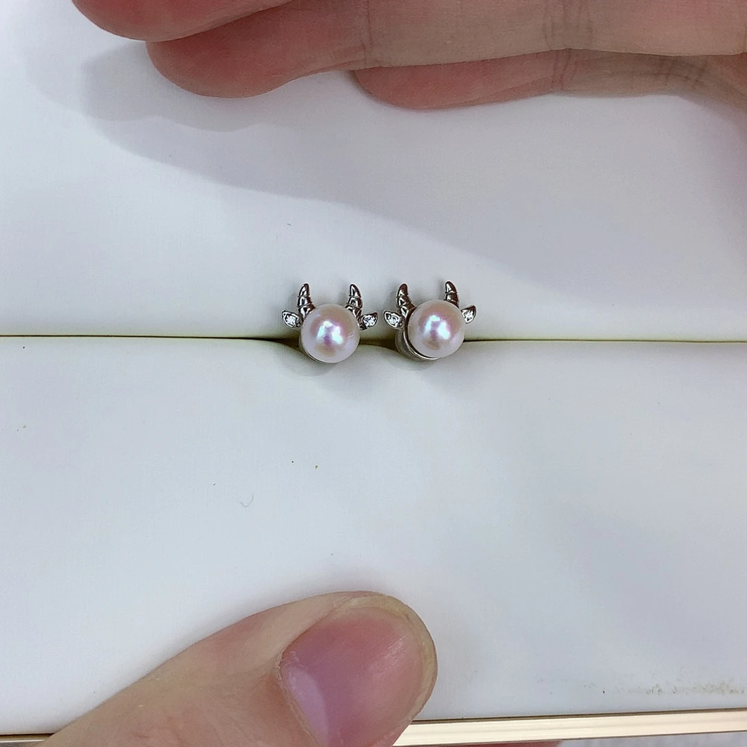 银S925镶嵌耳饰海水珍珠7mm