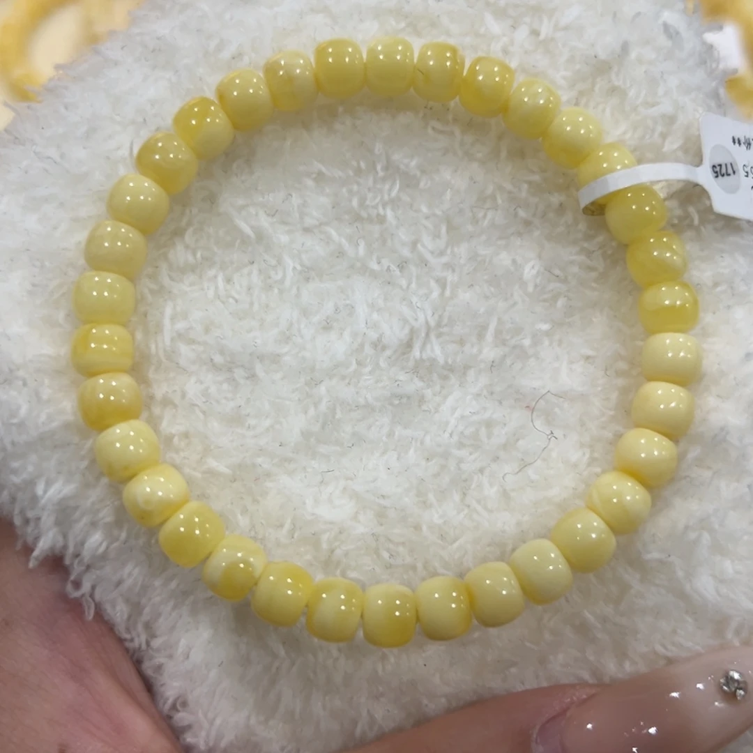 蜜蜡未镶嵌手链6.5m满蜡妖花手串