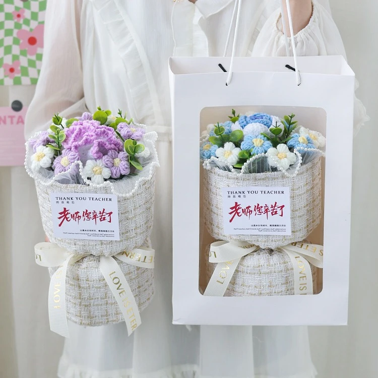 创意手工针织毛线玫瑰花束中高考祝福毕业感谢师恩送老师礼物惊喜