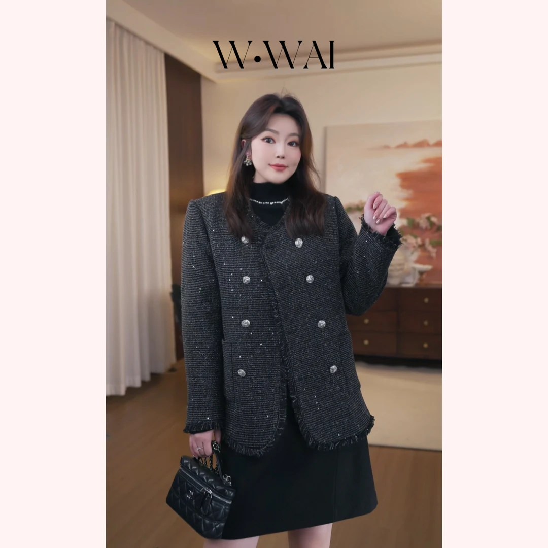 【银色山泉】显瘦绗棉保暖小香风羊毛呢外套 D54W376