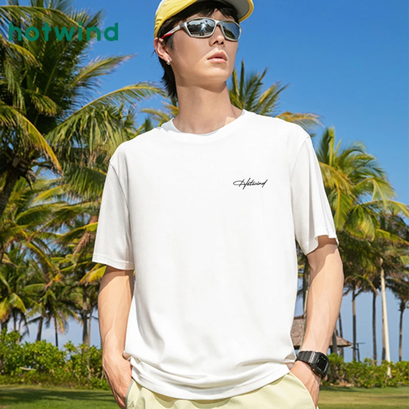 Hotwind/热风休闲t恤男士潮牌设计感抗菌短袖男夏季宽松百搭半袖