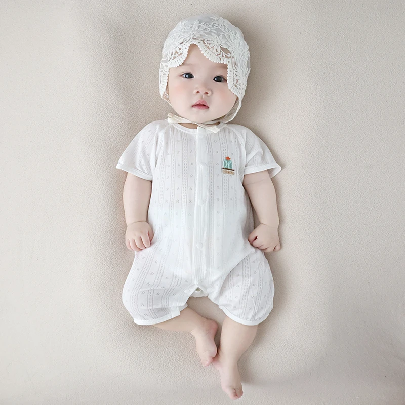 婴儿短袖连体衣新生儿夏季薄款透气夏装哈衣睡衣宝宝空调服