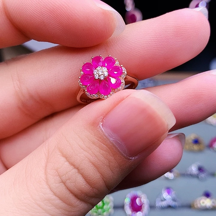 戒指银S925镶嵌红宝石