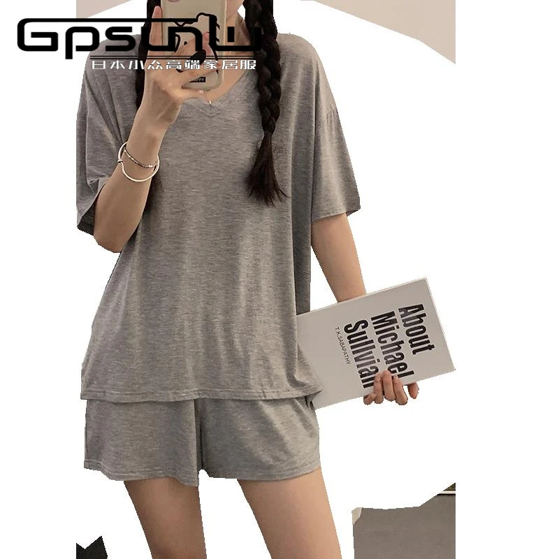 gpsunlu莫代尔睡衣女款夏季带胸垫短袖薄款2025年新款套装可外穿