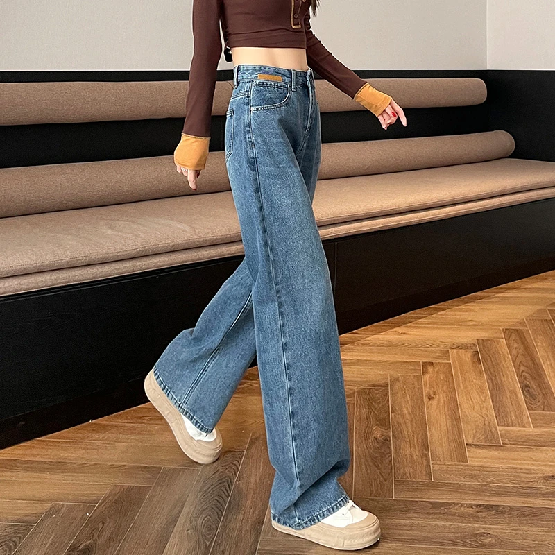 窄版阔腿牛仔裤女高腰春秋2025新款宽松直筒垂感显瘦小个子拖地裤