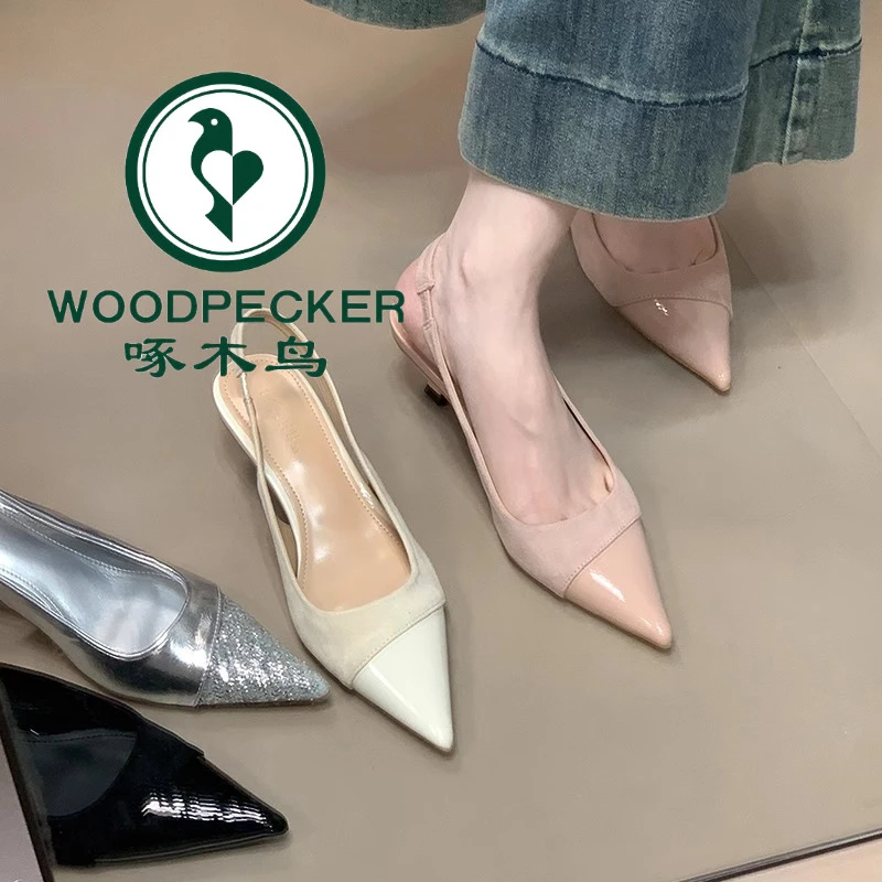 啄木鸟优雅尖头通勤高跟鞋2025夏季新款御姐风新款浅口包头凉鞋女