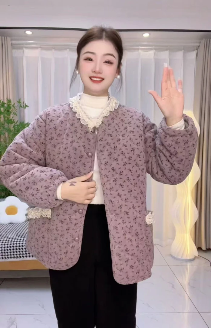 小碎花三层加厚韩版家居服外穿休闲百搭加绒保暖时尚冬季显瘦
