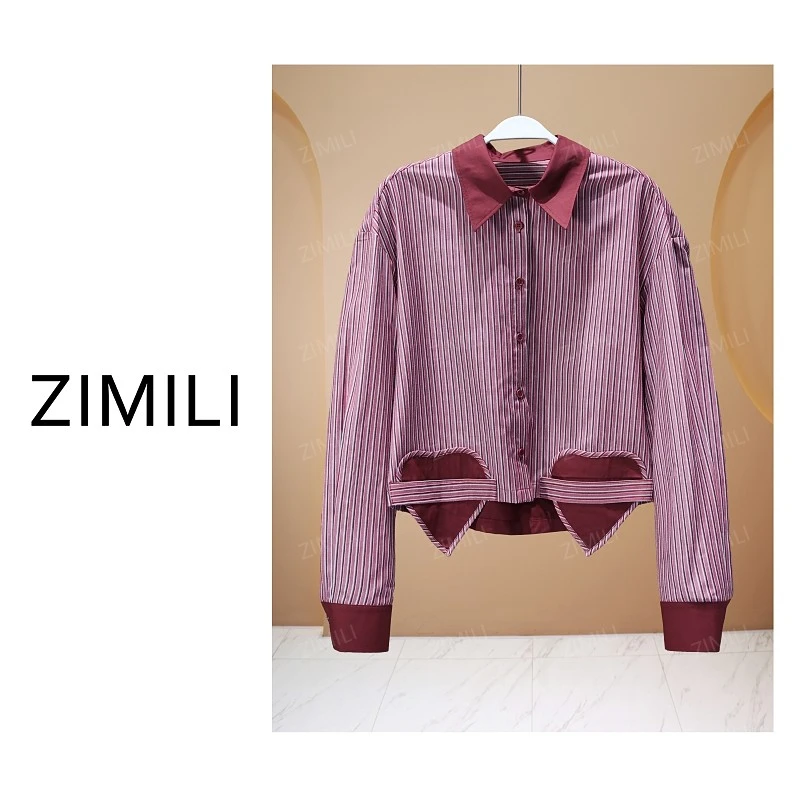 【亮哥女装】2025秋冬新品《红豆生南国》豆沙红条纹小众设计衬衫9916