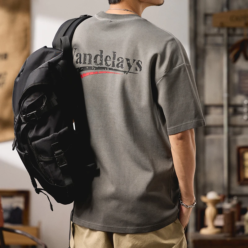 潮掌柜重磅300g水洗石墨灰T恤潮流夏季户外半袖薄款印花短袖T恤男