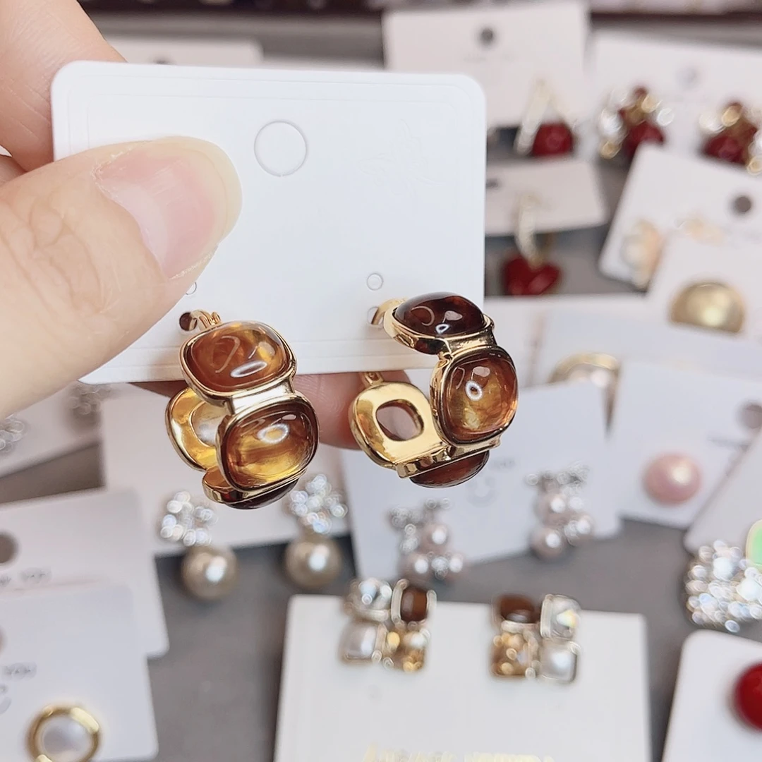 铅玻璃纯铜925银复古耳圈