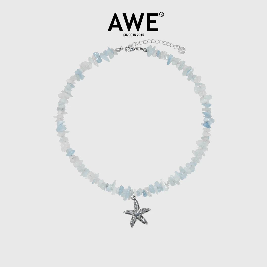 AWE 钛钢项链 官俊臣卓沅同款海蓝色碎石锁骨链女海星颈链小饰品