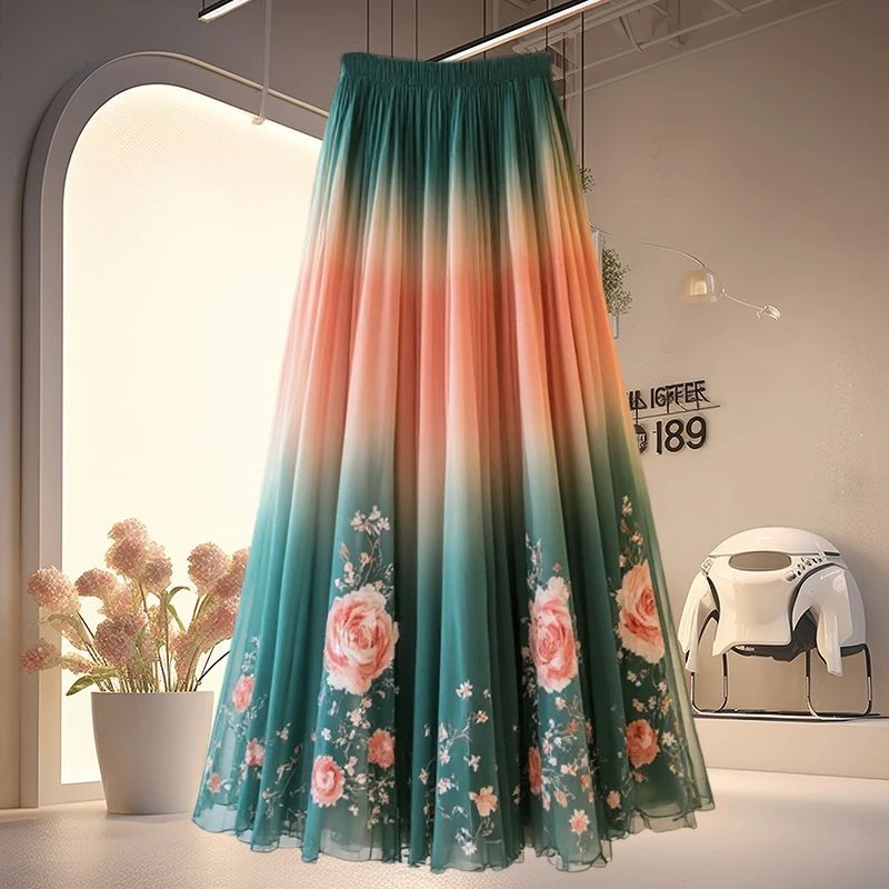 法式复古洋气漂亮印花半身裙2025夏季新款超仙高级感收腰长款裙子