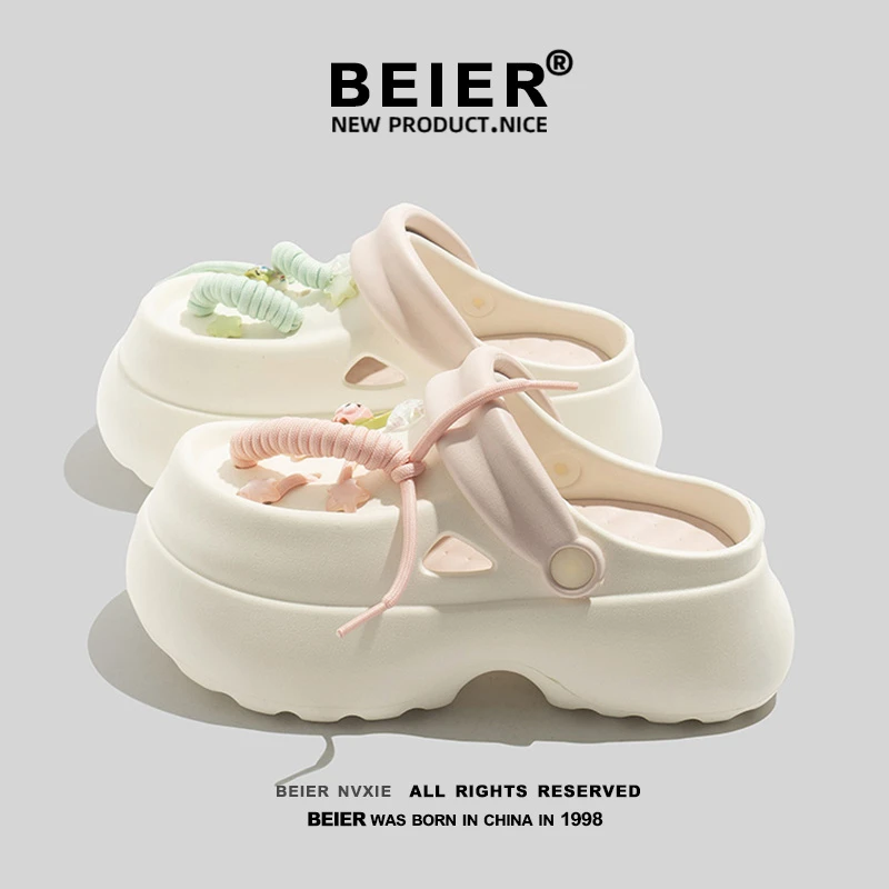 BEIER包头沙滩鞋女鞋2025厚底增高透气舒适踩屎感外穿洞洞鞋7760
