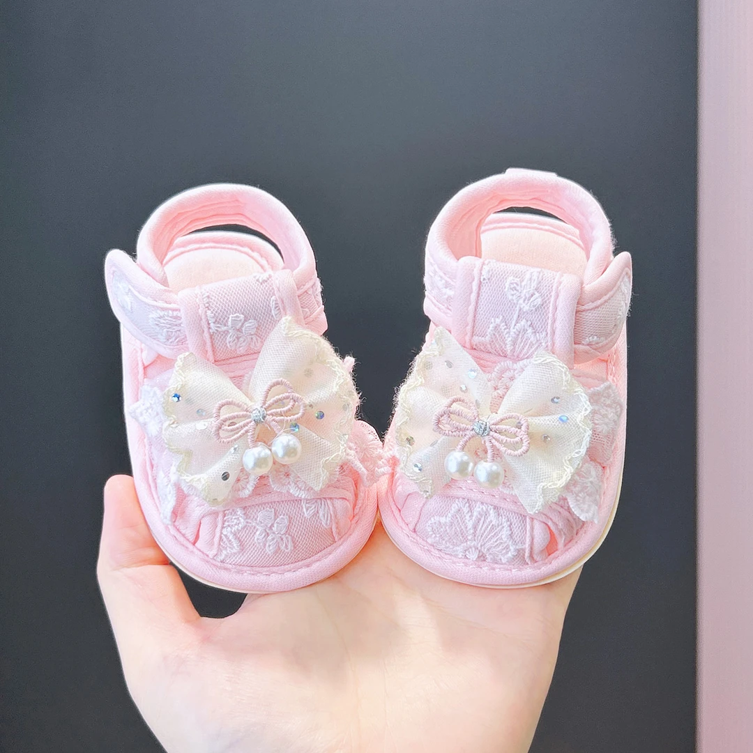 女婴童凉鞋软底步前鞋夏季宝宝公主蕾丝蝴蝶结花边0-1岁防滑透气6