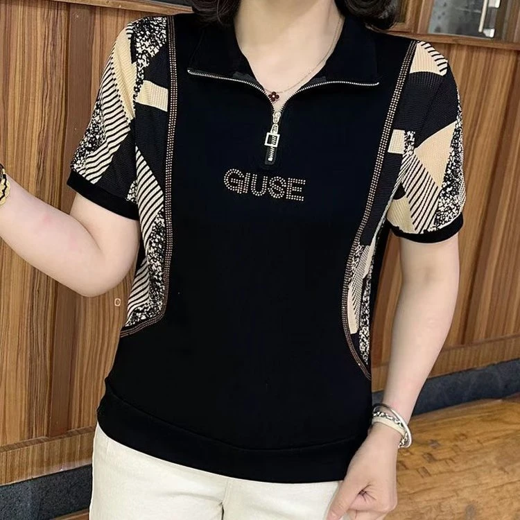 夏季新款气质洋气减龄圆领刺绣百搭短袖T恤短袖上衣