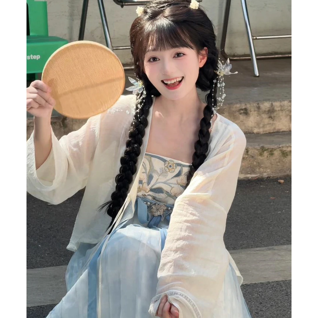 揽凤华 阳阳【海风绒绒套装】原创汉元素开衫吊带连衣裙