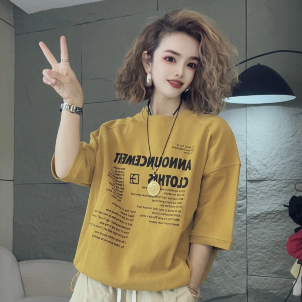聪聪0002夏季新款字母印花圆领休闲上衣短袖T恤