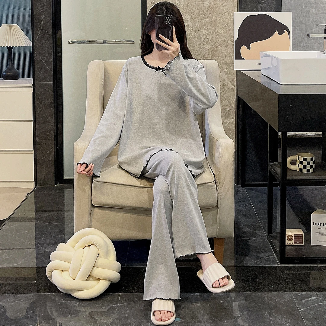 睡衣女士春秋季长袖大码德绒2025新款加厚保暖灰色套装冬天家居服