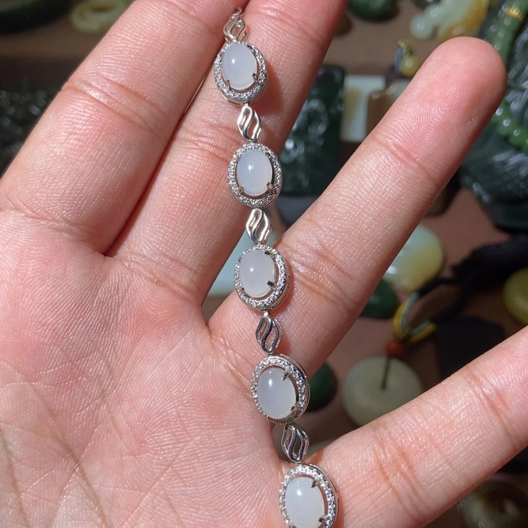 和田玉银S925镶嵌挂件