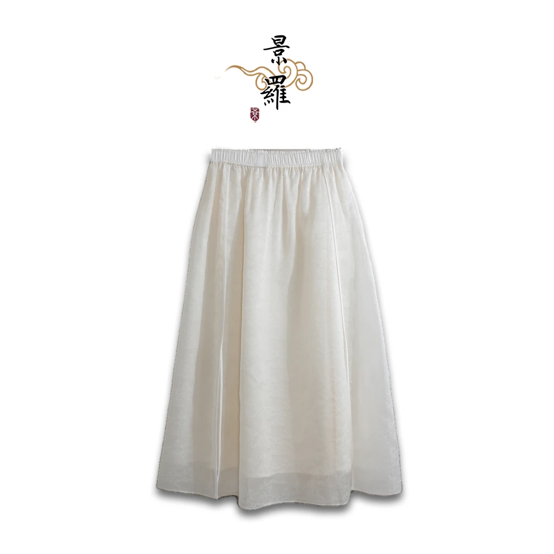 景罗【白霜纯】新款夏季新中式新国风复古宽松白色桑蚕丝裤子13007