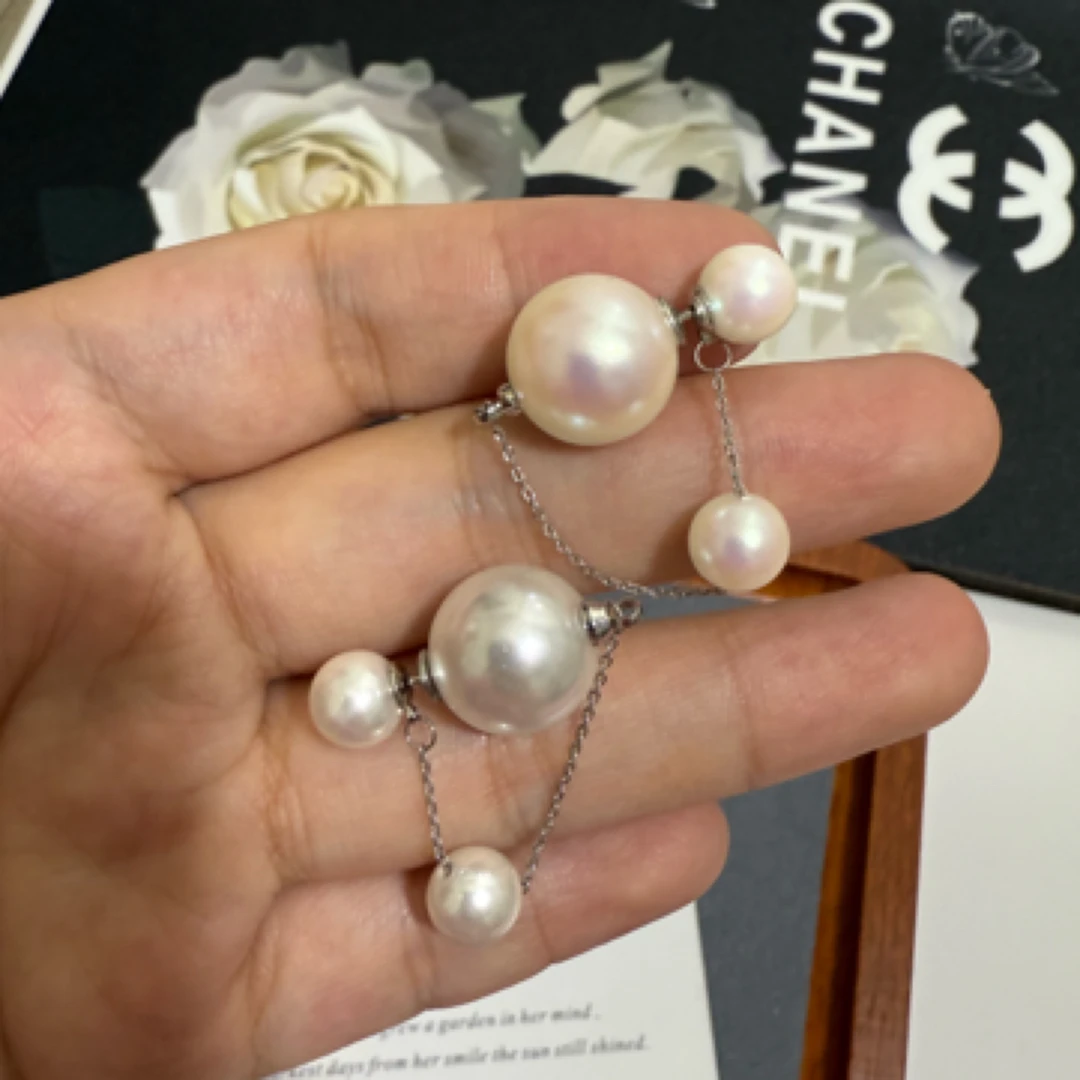 非金属仿珍珠耳饰 耳钩甜美耳饰耳环女银色轻奢圆珠气质两戴经典