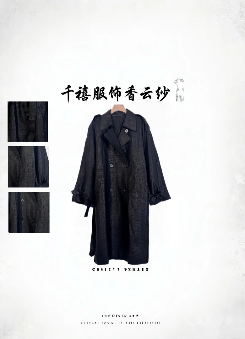 【千禧专属】7765香云纱桑蚕丝休闲气质时尚国风秋季宽松黑龟风衣