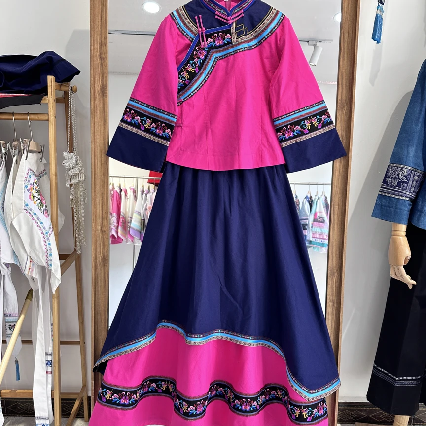 布依族壮族民族服装刺绣土布立领套装传统民族风女装演出服日常装
