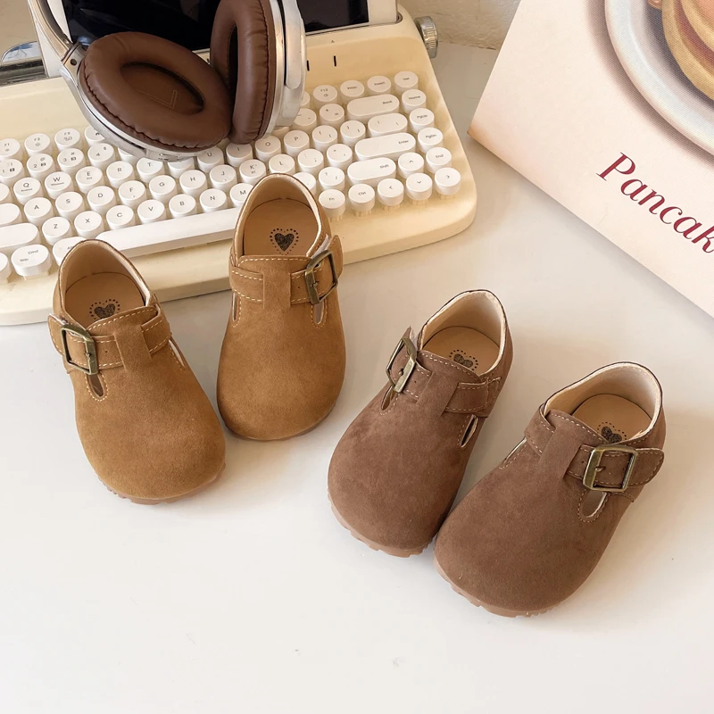 女童小皮鞋2025春秋新款小女孩软底休闲复古勃肯鞋男童防滑豆豆鞋