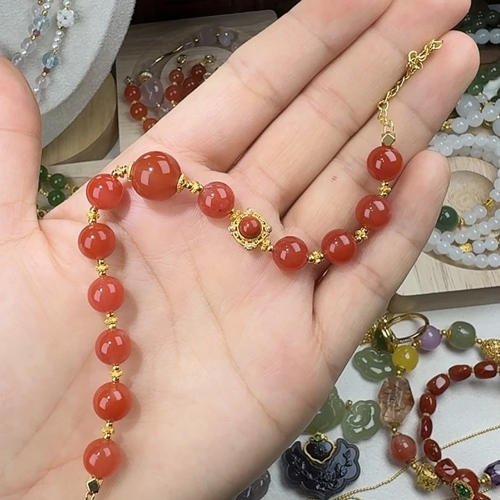 南红玛瑙合金手链天然南红冰红原创设计手链