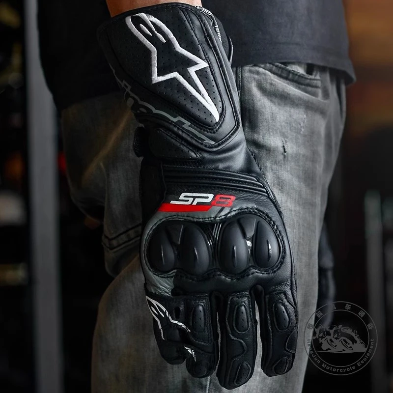 意大利a星sp-8 v3摩托车骑行手套sp x真皮长款打孔透气机车男
