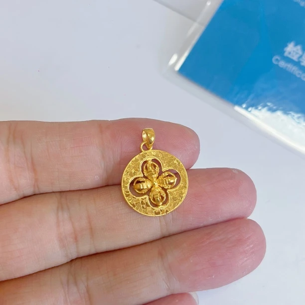 足金999碎碎冰圆环十字金刚杵吊坠闪亮精致国潮5G黄金
